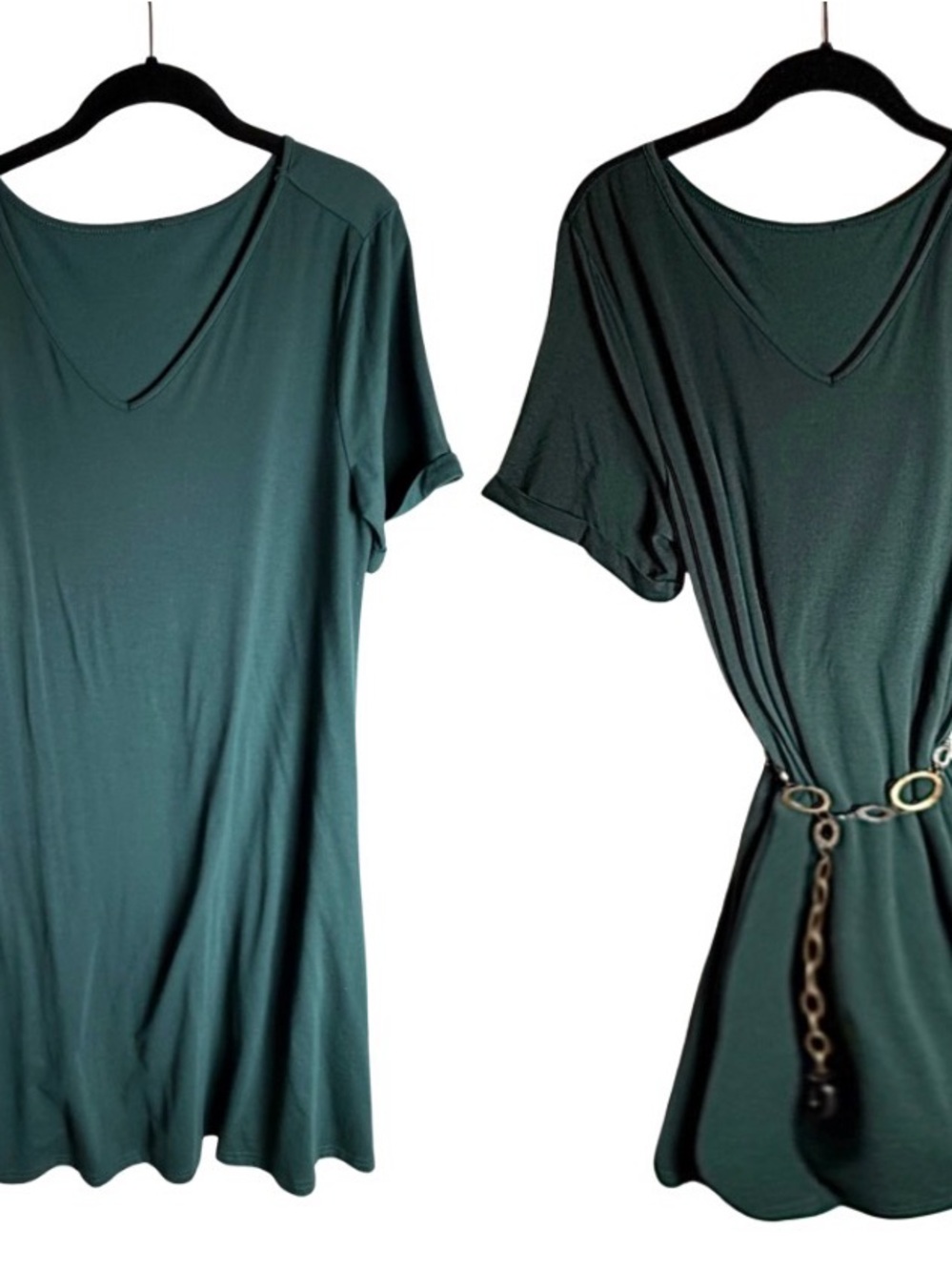 Classic Short-Sleeve Women's Dress in Dark Green XL- XXL